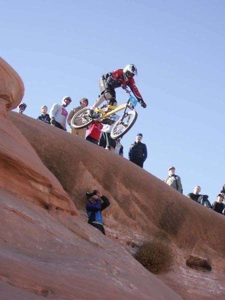 MTB Coach, Gene Hamilton dropping Mushroom Rock